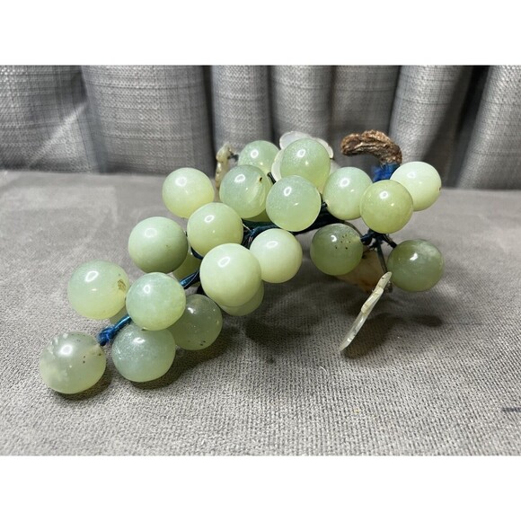 Vtg Italian Alabaster Large Marble Stone Light Green Grapes Cluster Stem Leaves - Picture 2 of 16